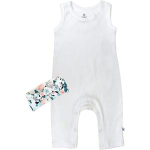 imageHonestBaby babygirls Rib Romper and Headband Organic CottonDreamy Floral Aqua Blue 2pack