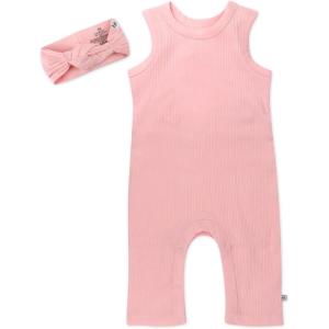 imageHonestBaby babygirls Rib Romper and Headband Organic CottonStrawberry Cream 2pack