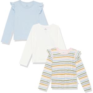 imageHonestBaby Girls 3pack 100 Organic Cotton Flutter Long Sleeve TshirtsHand Drawn Nature Stipe Blue