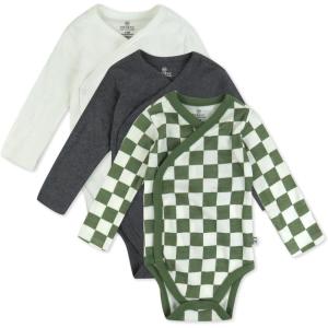 imageHonestBaby unisexbaby 3pack Long Sleeve Sidesnap Kimono Bodysuits Organic Cotton for Infant Baby Boys Girls UnisexOlive Checkerboard