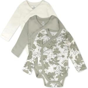 imageHonestBaby unisexbaby 3pack Long Sleeve Sidesnap Kimono Bodysuits Organic Cotton for Infant Baby Boys Girls UnisexPaw Leaves