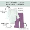imageHonestBaby babygirls Long Sleeve Ruffle Bodysuit ampamp Flare Legging Set 100 Organic Cotton for Baby GirlsVery Grape 2pack