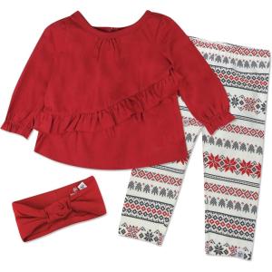 imageHonestBaby 3Piece Top with Ruffle Detail Headband ampamp Legging 100 Organic Cotton for Baby and Toddler GirlsFairisle Ivory 3pack