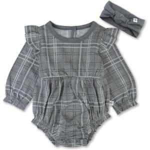 imageHonestBaby Bubble Romper and Headband Set Organic Cotton for Infant Baby and Toddler Boys Girls Unisex2pack Gray Plaid
