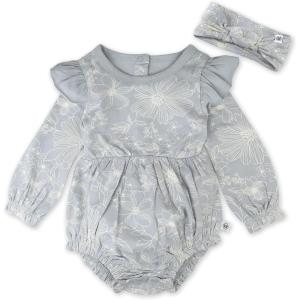 imageHonestBaby Bubble Romper and Headband Set Organic Cotton for Infant Baby and Toddler Boys Girls Unisex2pack Sketchy Floral Gray
