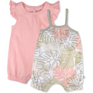 imageHonestBaby Romper and Ruffle Bodysuit Dress 100 Organic Cotton for Infant Baby and Toddler Girls2pack Pink Avocado Leaf