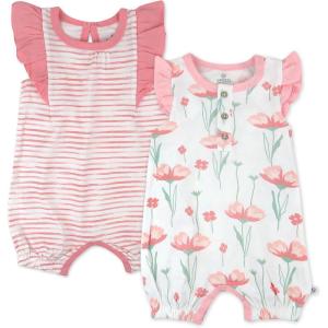 imageHonestBaby Romper and Ruffle Bodysuit Dress 100 Organic Cotton for Infant Baby and Toddler Girls2pack Strawberry Pink Floral