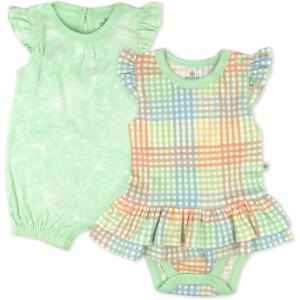 imageHonestBaby Romper and Ruffle Bodysuit Dress 100 Organic Cotton for Infant Baby and Toddler GirlsSeersucker Plaid Fawn