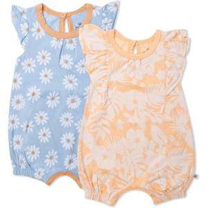imageHonestBaby Romper and Ruffle Bodysuit Dress 100 Organic Cotton for Infant Baby and Toddler GirlsTropic Shadow Peach