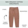 imageHonestBaby Kids 2Pack Easy Fit Cargo Sweat Pant 100 Organic Cotton Baby Toddler Boys Girls UnisexBrownArmy Green