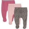 imageHonestBaby 3pack Footed Pants Roomy Fit Pull on Bottoms 100 Organic Cotton for Infant Baby Boys Girls UnisexMini Cheetah Pink