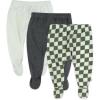 imageHonestBaby 3pack Footed Pants Roomy Fit Pull on Bottoms 100 Organic Cotton for Infant Baby Boys Girls UnisexOlive Checkerboard