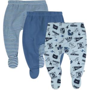 imageHonestBaby 3pack Footed Pants Roomy Fit Pull on Bottoms 100 Organic Cotton for Infant Baby Boys Girls UnisexDino Prep Academy Blue