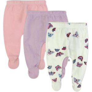 imageHonestBaby 3pack Footed Pants Roomy Fit Pull on Bottoms 100 Organic Cotton for Infant Baby Boys Girls UnisexFlying Butterfly Ivory