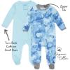 imageHonestBaby 2 Pack Organic Cotton footed Sleep N Play Pajamas and 1 Fitted Crib SheetWatercolor WorldTeal Blue