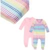 imageHonestBaby 2 Pack Organic Cotton footed Sleep N Play Pajamas and 1 Fitted Crib SheetRainbow Stripe