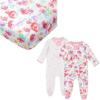 imageHonestBaby 2 Pack Organic Cotton footed Sleep N Play Pajamas and 1 Fitted Crib SheetRose BlossomLove Dot