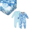 imageHonestBaby 2 Pack Organic Cotton footed Sleep N Play Pajamas and 1 Fitted Crib SheetWatercolor WorldTeal Blue