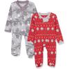 imageHonestBaby Baby Sleep N Play OnePiece Sleeper ZipFront Organic Cotton Footed Holiday Pajamas2pack Night Pine