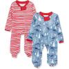 imageHonestBaby Baby Sleep N Play OnePiece Sleeper ZipFront Organic Cotton Footed Holiday Pajamas2pack Roarin Rex