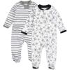imageHonestBaby Baby Sleep N Play OnePiece ZipFront Footed Organic Cotton Pajama Sleeper2pack Tossed SkullsSketchy Stripe