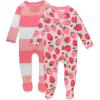 imageHonestBaby Sleep and Play Footed Pajamas OnePiece Sleeper Jumpsuit ZipFront PJs 100 Organic Cotton for Baby Girls2pack Strawberry Slice
