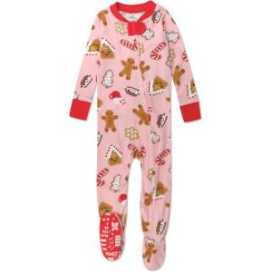imageHonestBaby Baby OnePiece Holiday NonSlip Footed 100 Organic Cotton PajamasPink Gingerbread
