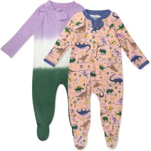imageHonestBaby Baby Sleep N Play OnePiece Sleeper ZipFront Organic Cotton Footed Holiday Pajamas2pack Dinoland