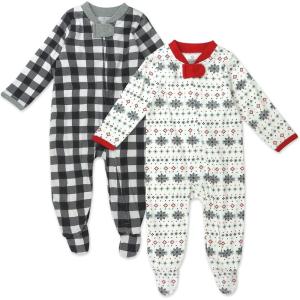 imageHonestBaby Baby Sleep N Play OnePiece Sleeper ZipFront Organic Cotton Footed Holiday Pajamas2pack Fair Isle Ivory