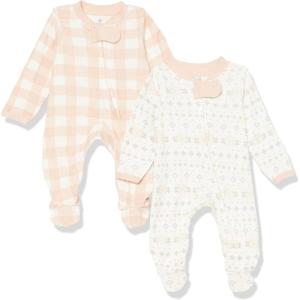 imageHonestBaby Baby Sleep N Play OnePiece Sleeper ZipFront Organic Cotton Footed Holiday Pajamas2pack Fair Isle Ivory Pink