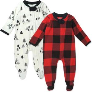 imageHonestBaby Baby Sleep N Play OnePiece Sleeper ZipFront Organic Cotton Footed Holiday Pajamas2pack Holiday Tartan