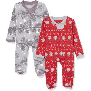 imageHonestBaby Baby Sleep N Play OnePiece Sleeper ZipFront Organic Cotton Footed Holiday Pajamas2pack Night Pine
