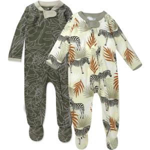 imageHonestBaby Baby Sleep N Play OnePiece ZipFront Footed Organic Cotton Pajama Sleeper2pack Avocado Leaf