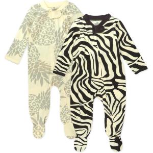 imageHonestBaby Baby Sleep N Play OnePiece ZipFront Footed Organic Cotton Pajama Sleeper2pack Brown Zebra