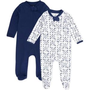 imageHonestBaby Baby Sleep N Play OnePiece ZipFront Footed Organic Cotton Pajama Sleeper2pack CompassNavy