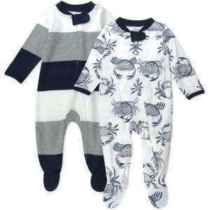 imageHonestBaby Baby Sleep N Play OnePiece ZipFront Footed Organic Cotton Pajama Sleeper2pack Crabs