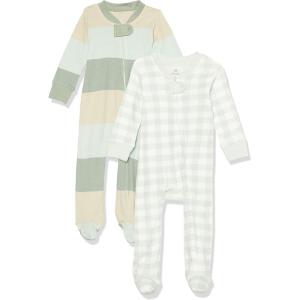 imageHonestBaby Baby Sleep N Play OnePiece ZipFront Footed Organic Cotton Pajama Sleeper2pack Jumbo Ombre Stripe Sage