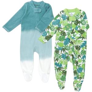 imageHonestBaby Baby Sleep N Play OnePiece ZipFront Footed Organic Cotton Pajama Sleeper2pack Jungle Jam