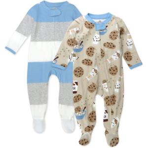 imageHonestBaby Baby Sleep N Play OnePiece ZipFront Footed Organic Cotton Pajama Sleeper2pack Milk N Cookies