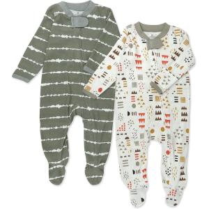 imageHonestBaby Baby Sleep N Play OnePiece ZipFront Footed Organic Cotton Pajama Sleeper2pack Mountain Geo Brown