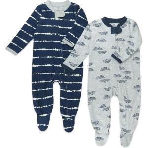 imageHonestBaby Baby Sleep N Play OnePiece ZipFront Footed Organic Cotton Pajama Sleeper2pack Shibori Stripe Navy