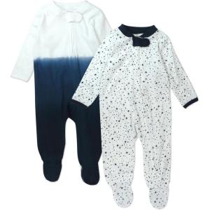 imageHonestBaby Baby Sleep N Play OnePiece ZipFront Footed Organic Cotton Pajama Sleeper2pack Twinkle Star WhiteNavy