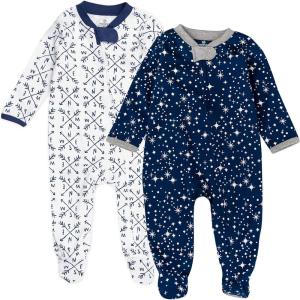 imageHonestBaby Baby Sleep N Play OnePiece ZipFront Footed Organic Cotton Pajama Sleeper2pack Twinklestar Navy