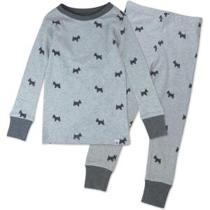 imageHonestBaby Classics 2Piece Pajamas Sleepwear Pjs 100 Organic Cotton for Baby Toddler KidsGrey Scotty Dog