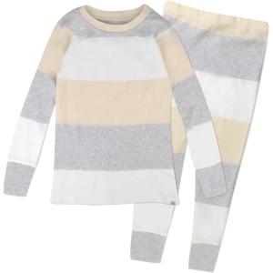 imageHonestBaby Classics 2Piece Pajamas Sleepwear Pjs 100 Organic Cotton for Baby Toddler KidsJumbo Stripe Natural