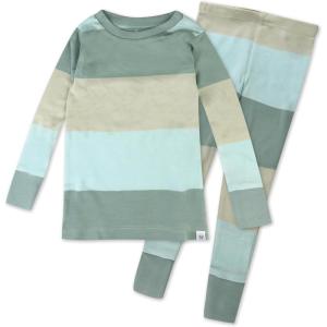 imageHonestBaby Classics 2Piece Pajamas Sleepwear Pjs 100 Organic Cotton for Baby Toddler KidsJumbo Stripe Sage