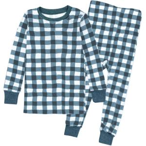 imageHonestBaby Classics 2Piece Pajamas Sleepwear Pjs 100 Organic Cotton for Baby Toddler KidsPainted Buffalo Navy Blue