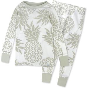 imageHonestBaby Classics 2Piece Pajamas Sleepwear Pjs 100 Organic Cotton for Baby Toddler KidsPineapple Leaf Ivory