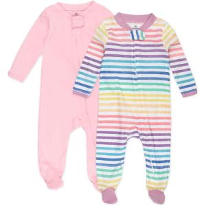 imageHonestBaby Sleep and Play Footed Pajamas OnePiece Sleeper Jumpsuit ZipFront PJs 100 Organic Cotton for Baby Girls2pack Rainbowstripe