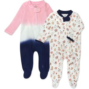 imageHonestBaby Sleep and Play Footed Pajamas OnePiece Sleeper Jumpsuit ZipFront PJs 100 Organic Cotton for Baby Girls2pack Wildmushroom